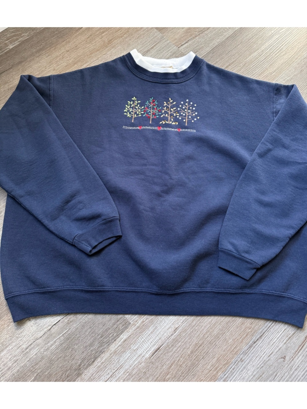VTG TOP STITCH Grandma Sweater Crewneck Sweatshirt Festive Tree Heart Embroidery